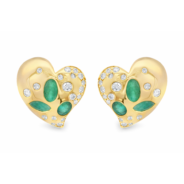 14Kt Yellow Gold Emerald & Diamond Heart Earrings Mollys Jewelers Brooklyn, NY
