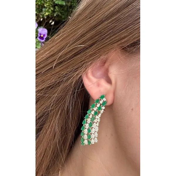 Lady's 14Kt Yellow Gold Emerald and Diamond Drop Earrings Image 2 Mollys Jewelers Brooklyn, NY