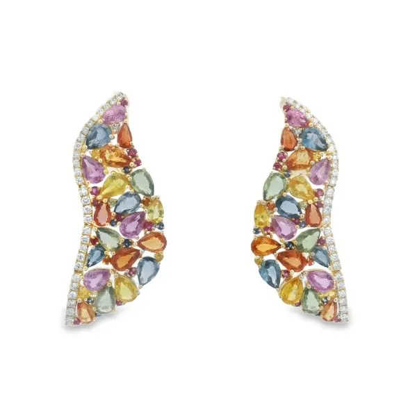Lady's 14Kt Yellow Gold Multi-Sapphire & Diamond Earrings – 16.43 TWT Sapphires / 0.80 TWT Diamonds Mollys Jewelers Brooklyn, NY