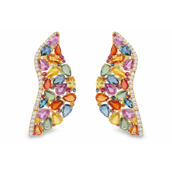 Lady's 14Kt Yellow Gold Multi-Sapphire & Diamond Earrings – 16.43 TWT Sapphires / 0.80 TWT Diamonds Mollys Jewelers Brooklyn, NY