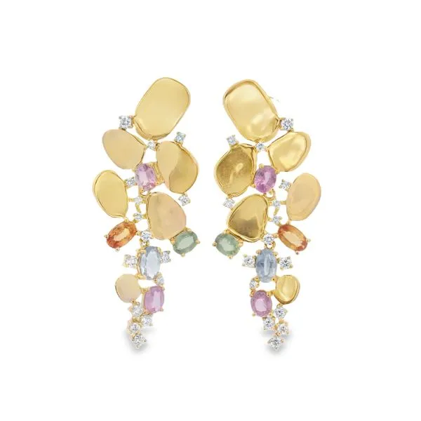 Lady's 14Kt Yellow Gold Multi-Sapphire and Diamond Drop Earrings Mollys Jewelers Brooklyn, NY