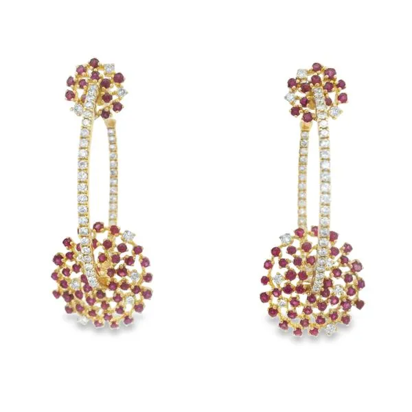 14Kt Yellow Gold Ruby & Diamond Floral Drop Earrings Mollys Jewelers Brooklyn, NY