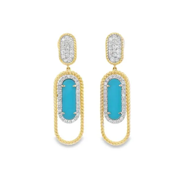 14Kt Yellow Gold Turquoise & Diamond Drop Earrings Mollys Jewelers Brooklyn, NY