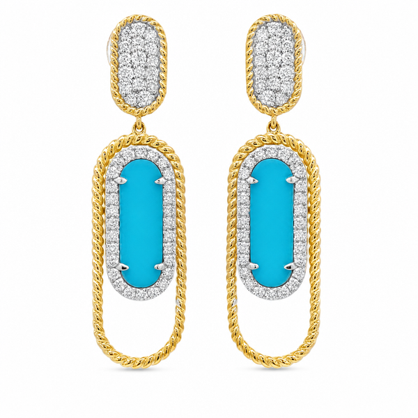 14Kt Yellow Gold Turquoise & Diamond Drop Earrings Mollys Jewelers Brooklyn, NY