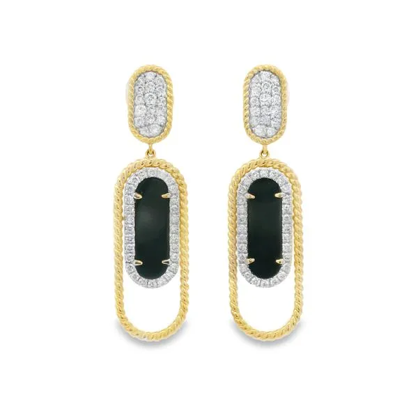 14Kt Yellow Gold Black Agate & Diamond Drop Earrings Mollys Jewelers Brooklyn, NY