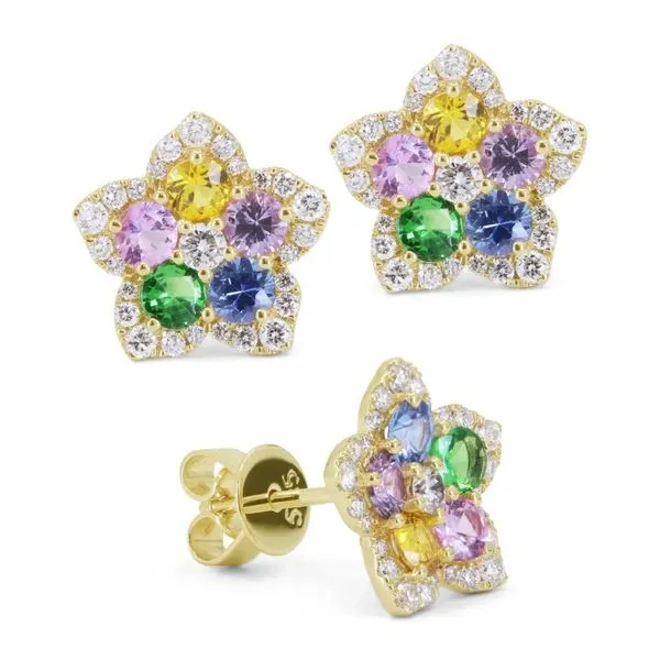 MultiBloom Yellow Gold Sapphire Flower Earrings Mollys Jewelers Brooklyn, NY