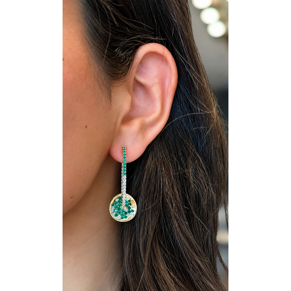 Emerald Orbit Diamond Hoop Earrings Image 2 Mollys Jewelers Brooklyn, NY