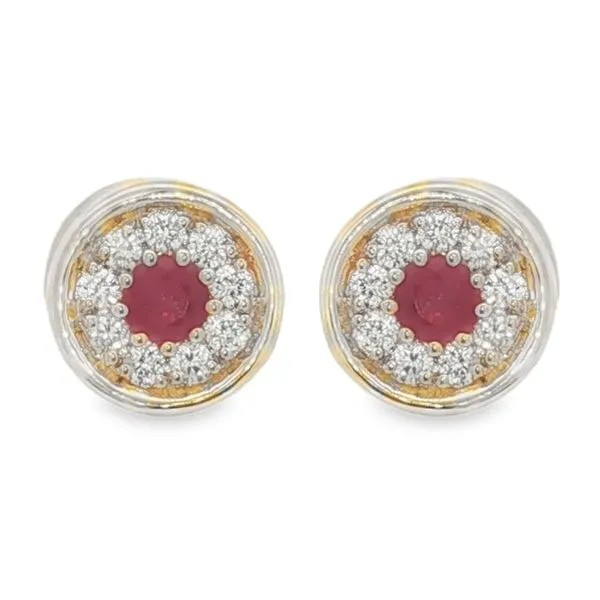 Yellow Gold RubyHalo Diamond Earrings Image 2 Mollys Jewelers Brooklyn, NY