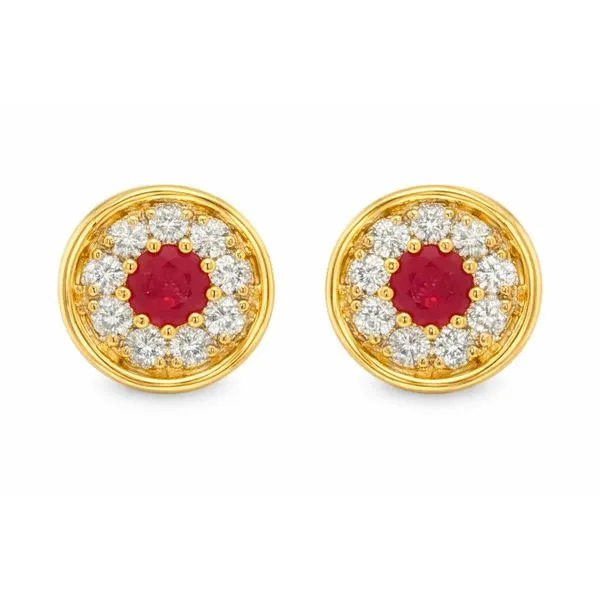 Yellow Gold RubyHalo Diamond Earrings Mollys Jewelers Brooklyn, NY