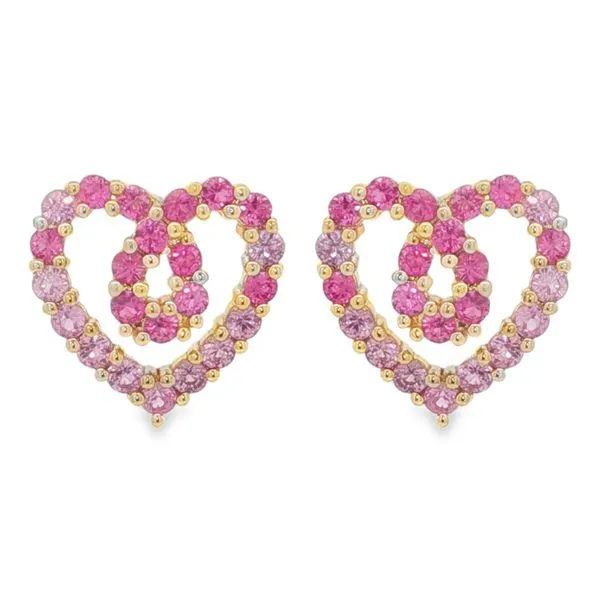 Yellow Gold PinkSapphire Heart Earrings Mollys Jewelers Brooklyn, NY