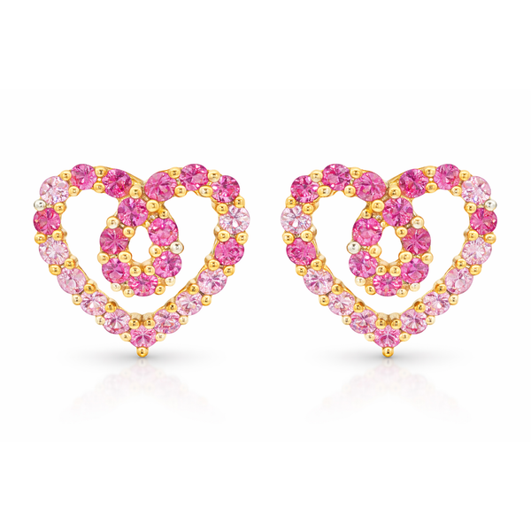 Yellow Gold PinkSapphire Heart Earrings Mollys Jewelers Brooklyn, NY