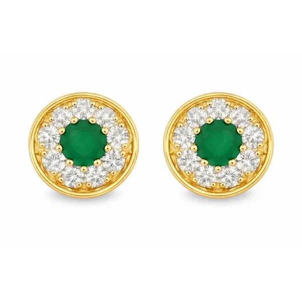 Yellow Gold EmeraldHalo Diamond Earrings Mollys Jewelers Brooklyn, NY