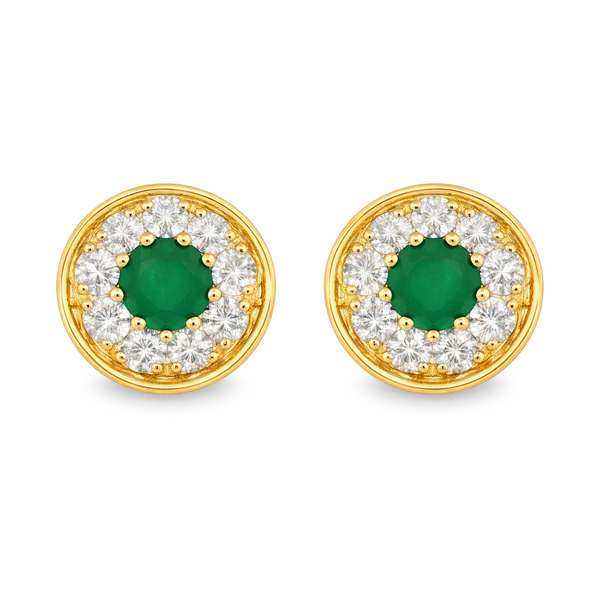 Yellow Gold EmeraldHalo Diamond Earrings Mollys Jewelers Brooklyn, NY