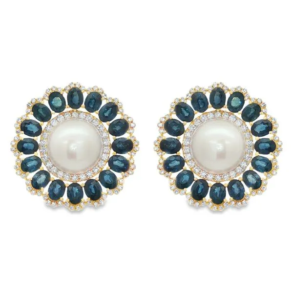 Yellow Gold SapphirePearl Diamond Earrings Mollys Jewelers Brooklyn, NY