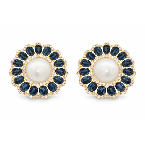 Yellow Gold SapphirePearl Diamond Earrings Mollys Jewelers Brooklyn, NY
