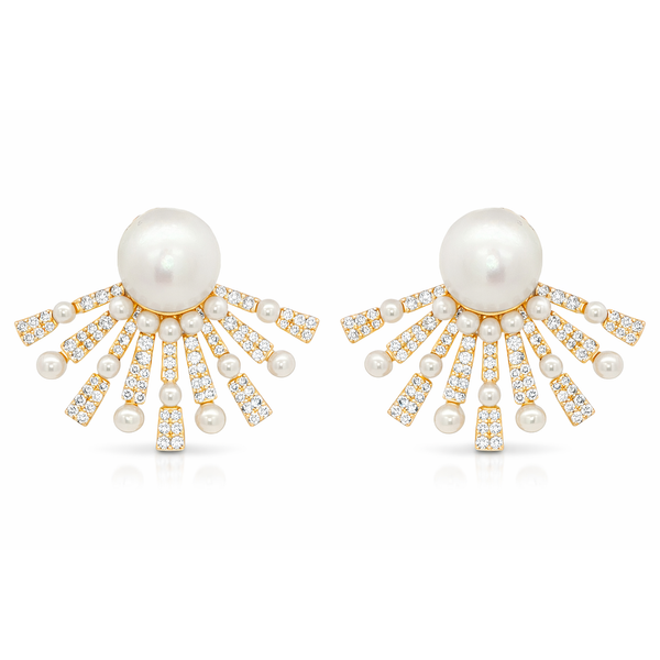 Yellow Gold PearlBurst Diamond Earrings Mollys Jewelers Brooklyn, NY