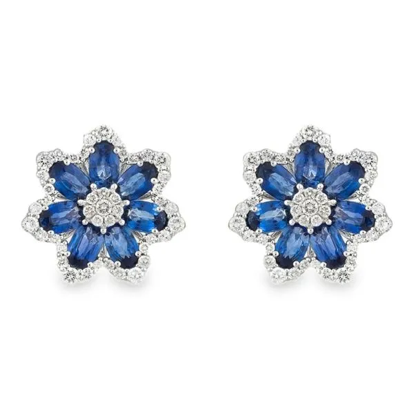 White Gold Bloom Sapphire & Diamond Earrings Mollys Jewelers Brooklyn, NY
