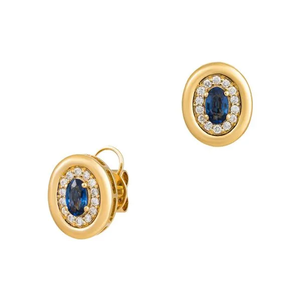 Yellow Gold Solaria Sapphire & Diamond Earrings Mollys Jewelers Brooklyn, NY