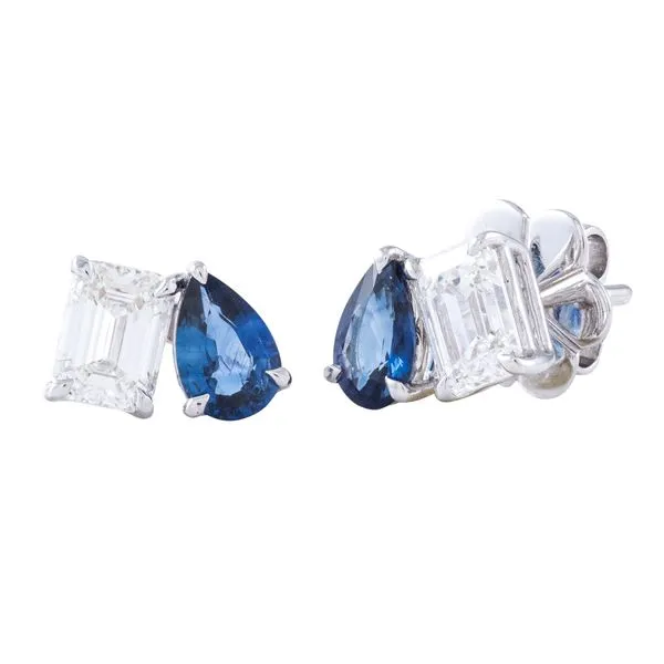 White Gold Twinflare Sapphire & Diamond Earrings Mollys Jewelers Brooklyn, NY