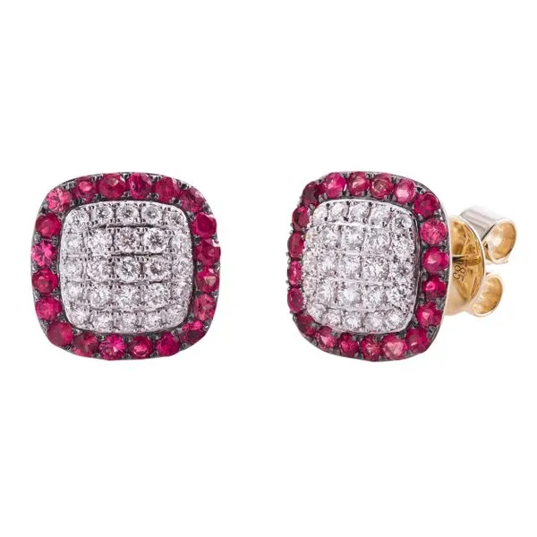 Yellow Gold RubyFrame Diamond Cushion Earrings Mollys Jewelers Brooklyn, NY