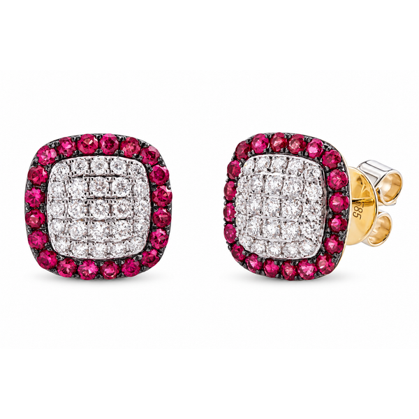 Yellow Gold RubyFrame Diamond Cushion Earrings Mollys Jewelers Brooklyn, NY