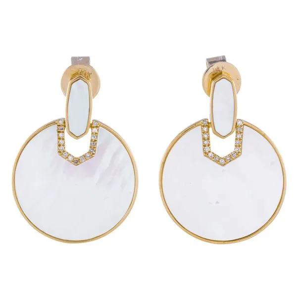 Yellow Gold PearlGlide Mother of Pearl & Diamond Earrings Mollys Jewelers Brooklyn, NY