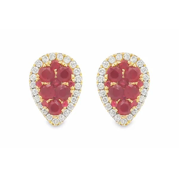 Ruby Teardrop Cluster Diamond Halo Earrings Mollys Jewelers Brooklyn, NY