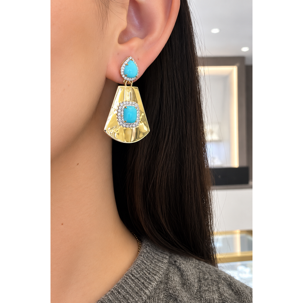 Turquoise & Diamond Geometric Drop Earrings Image 2 Mollys Jewelers Brooklyn, NY