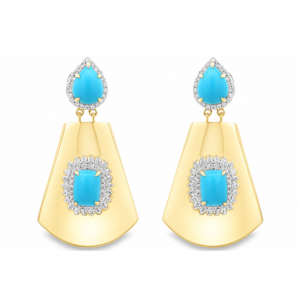 Turquoise & Diamond Geometric Drop Earrings Mollys Jewelers Brooklyn, NY