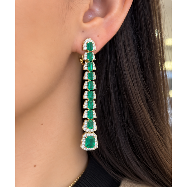 Lady's 14Kt Yellow Gold Colored Stone Earrings = Emerald Image 2 Mollys Jewelers Brooklyn, NY