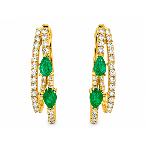 Yellow Gold Verdura Emerald & Diamond Drop Hoop Earrings Mollys Jewelers Brooklyn, NY