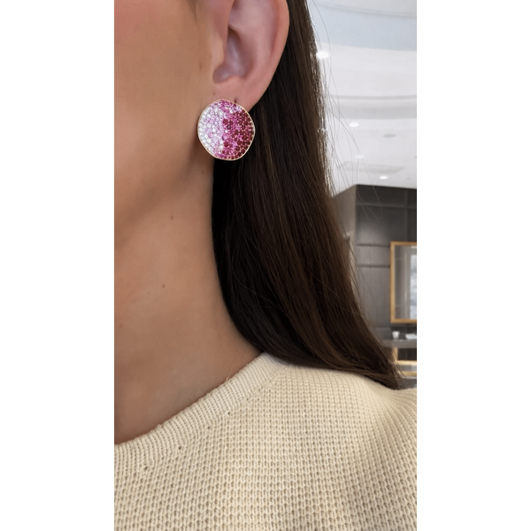 Rosé Spectrum Ruby, Pink Sapphire & Diamond Swirl Earrings Image 2 Mollys Jewelers Brooklyn, NY