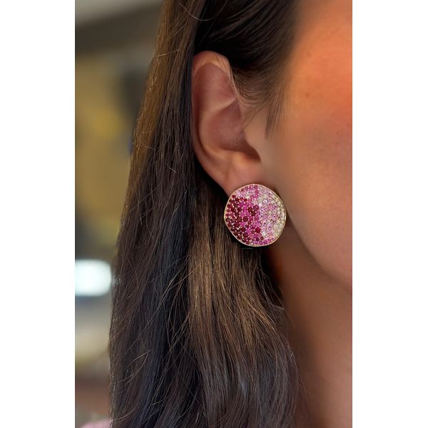 Rosé Spectrum Ruby, Pink Sapphire & Diamond Swirl Earrings Image 3 Mollys Jewelers Brooklyn, NY