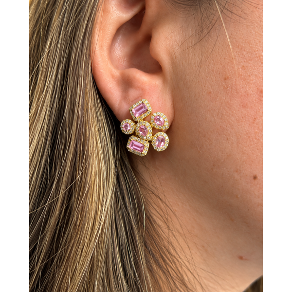 Pink Sapphire Mosaic Cluster Earrings Image 2 Mollys Jewelers Brooklyn, NY