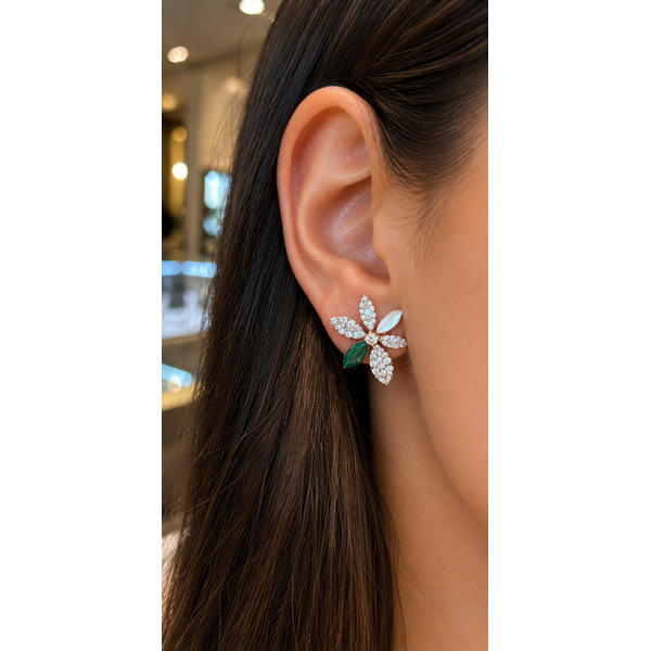14K Rose Gold Malachite & Mother of Pearl Diamond Flower Earrings – 1.56 CTW Image 3 Mollys Jewelers Brooklyn, NY