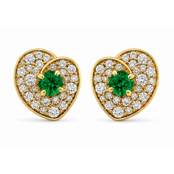 Emerald Heart Diamond Stud Earrings Mollys Jewelers Brooklyn, NY