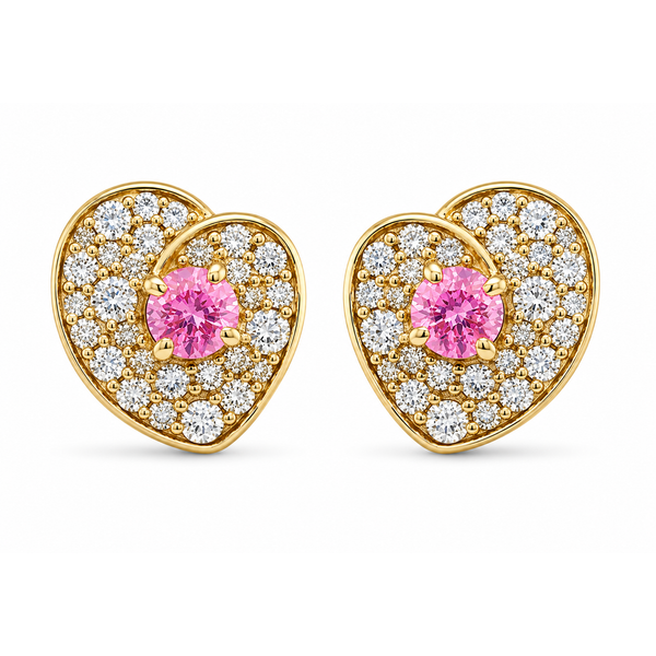Pink Sapphire Heart Diamond Stud Earrings Mollys Jewelers Brooklyn, NY