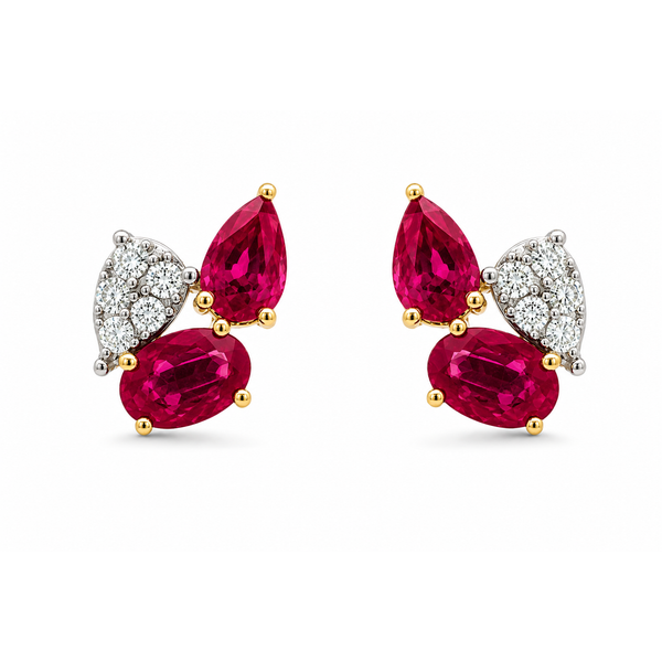 Ruby Petal Diamond Cluster Earrings Mollys Jewelers Brooklyn, NY