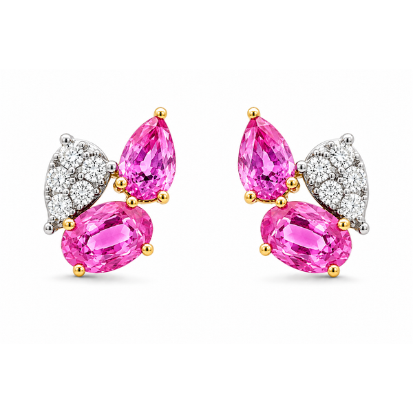 Pink Sapphire Petal Diamond Cluster Earrings Mollys Jewelers Brooklyn, NY