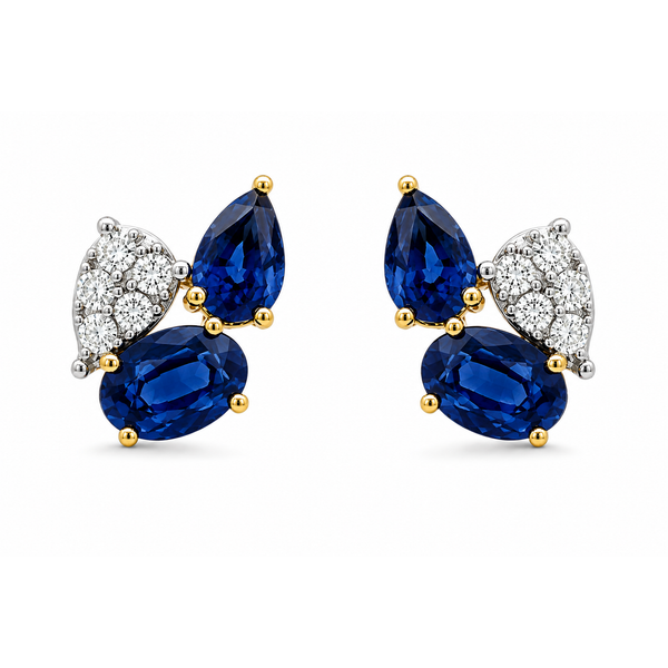 Sapphire Petal Diamond Cluster Earrings Mollys Jewelers Brooklyn, NY
