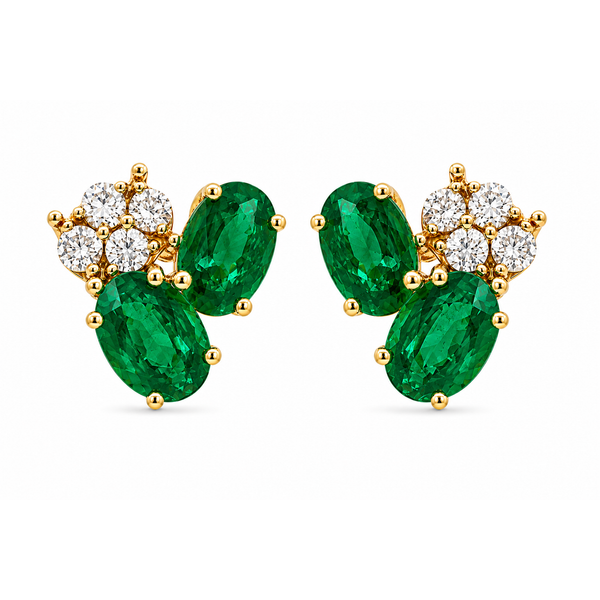 Emerald Blossom Diamond Cluster Earrings Mollys Jewelers Brooklyn, NY