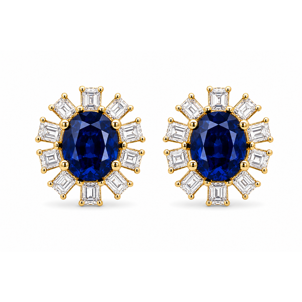 Sapphire Sunburst Diamond Stud Earrings Mollys Jewelers Brooklyn, NY