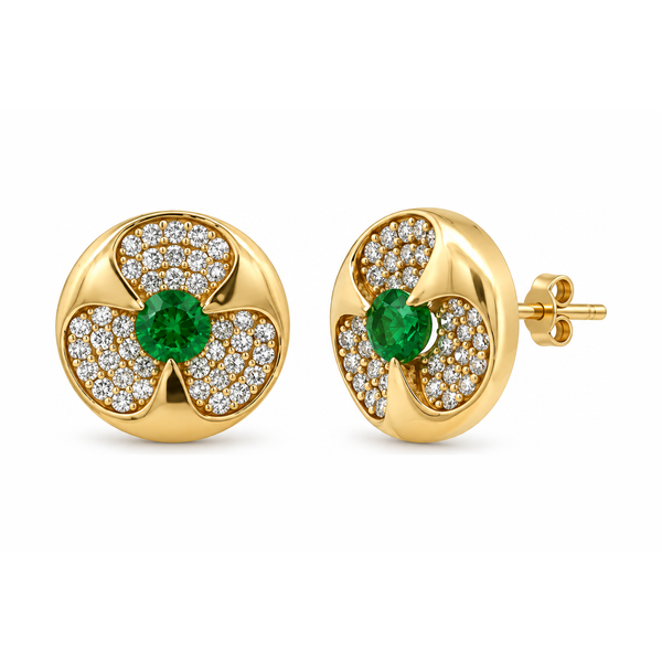 Emerald Blossom Diamond Medallion Earrings Mollys Jewelers Brooklyn, NY