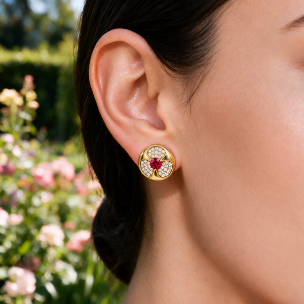 Ruby Blossom Diamond Medallion Earrings Image 2 Mollys Jewelers Brooklyn, NY