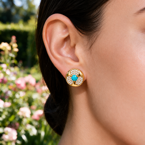 Turquoise Blossom Diamond Medallion Earrings Image 2 Mollys Jewelers Brooklyn, NY
