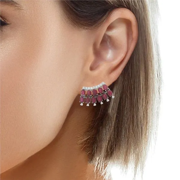 Ruby Fan Drop Earrings – Diamond Fringe Shine Image 3 Mollys Jewelers Brooklyn, NY