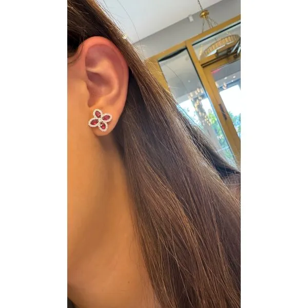 RubyBloom White Gold Diamond & Ruby Cluster Stud Earrings Mollys Jewelers Brooklyn, NY