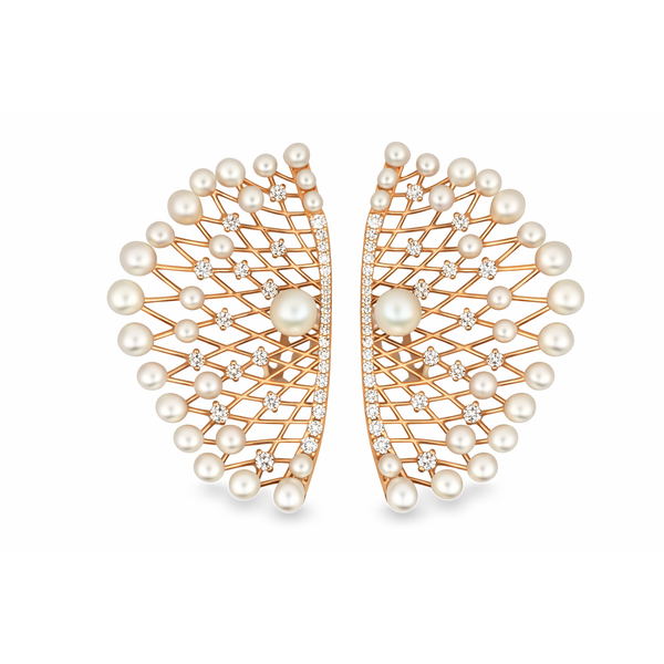 Statement Pearl Fan Earrings – Rose Gold & Diamond Accents Mollys Jewelers Brooklyn, NY