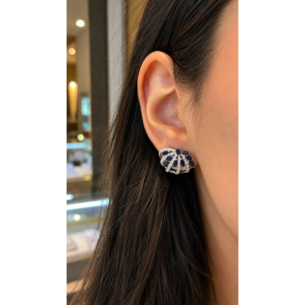 SapphireHug Ear-Hugging Cluster Earrings in White Gold Image 4 Mollys Jewelers Brooklyn, NY
