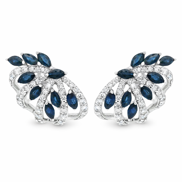 SapphireHug Ear-Hugging Cluster Earrings in White Gold Mollys Jewelers Brooklyn, NY